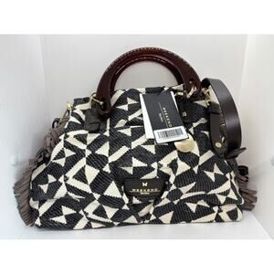 NWT Max Mara Weekend Crossbody Handbag Black Ivory Fringe Leather Trim RTL $475